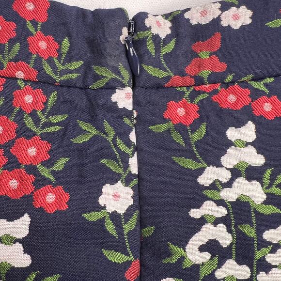 Brooks Brothers Damask Jacquard Pleated A-Line Skirt Navy Blue Floral Size 4P - Picture 9 of 16